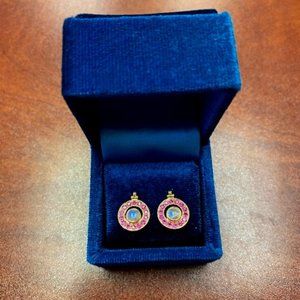 14k Gold, Pink Ruby, and Moon Stone Earrings